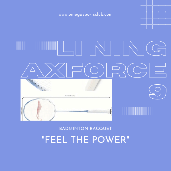 Li-Ning AXForce 9 Badminton Racquet – Carbon Fibre – 85g+ (Pearl White Cyanine Blue) 9 Cyanine Blue Racquet racket badminton OSC